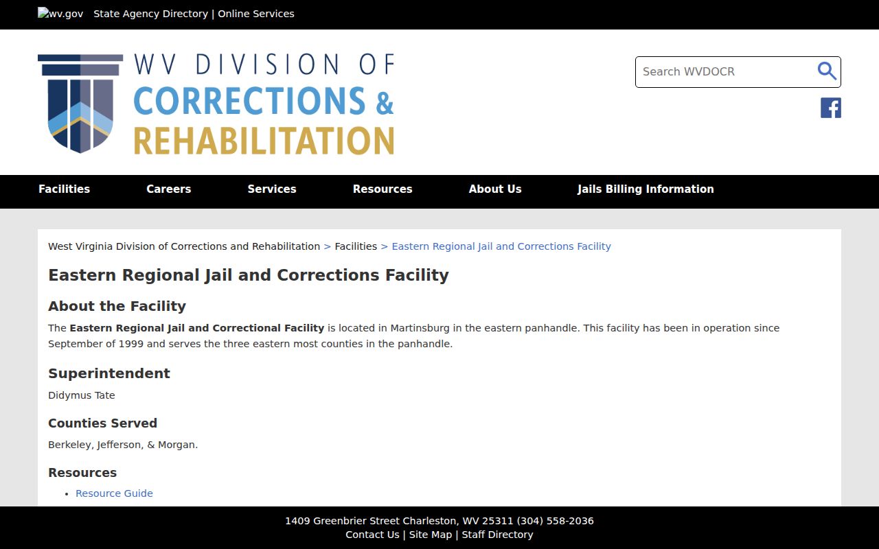 Jefferson County arrest history Eastern Regional Jail facility page