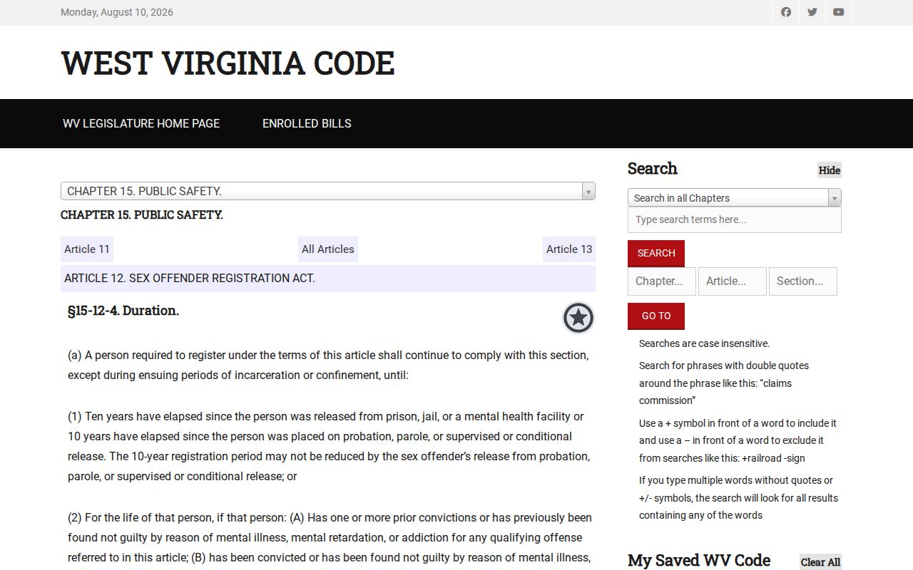 Jefferson County sex offender registration ten-year and lifetime duration law