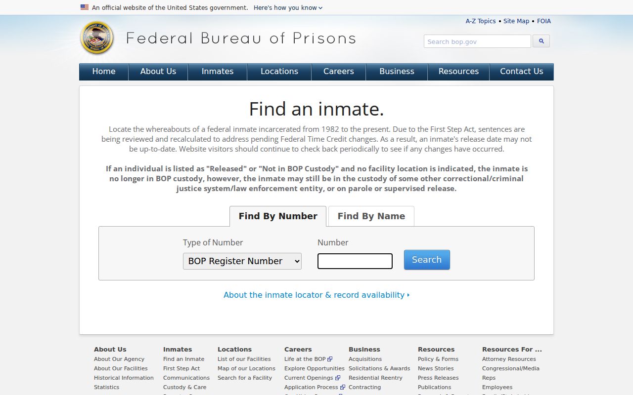 Federal Bureau of Prisons Inmate Locator for the separate federal custody layer