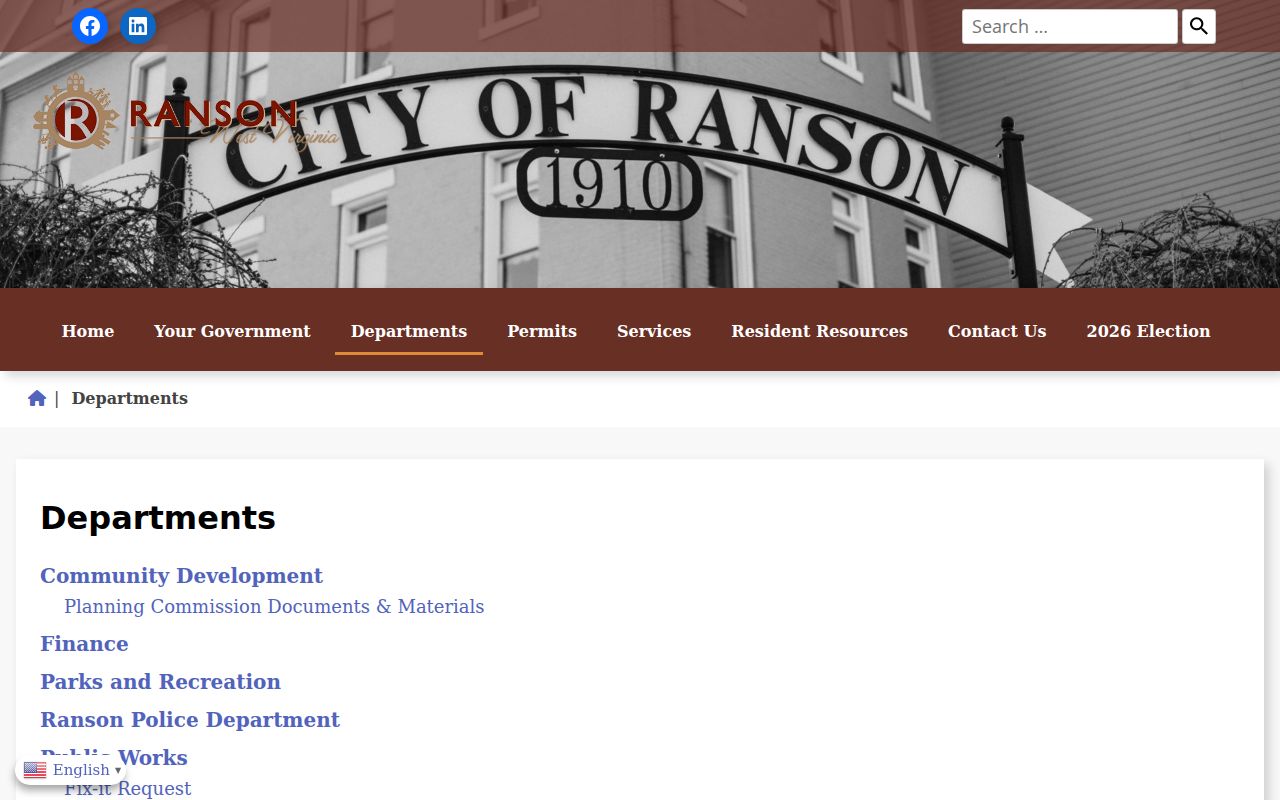 Official Ranson departments directory with city police contact route
