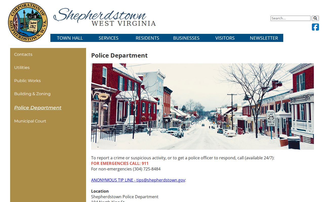 Official Shepherdstown Police Department page and local contact information