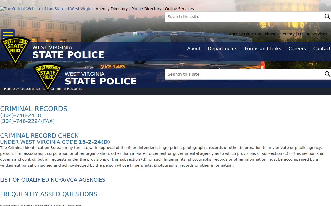 Jefferson County criminal history WVSP records instructions