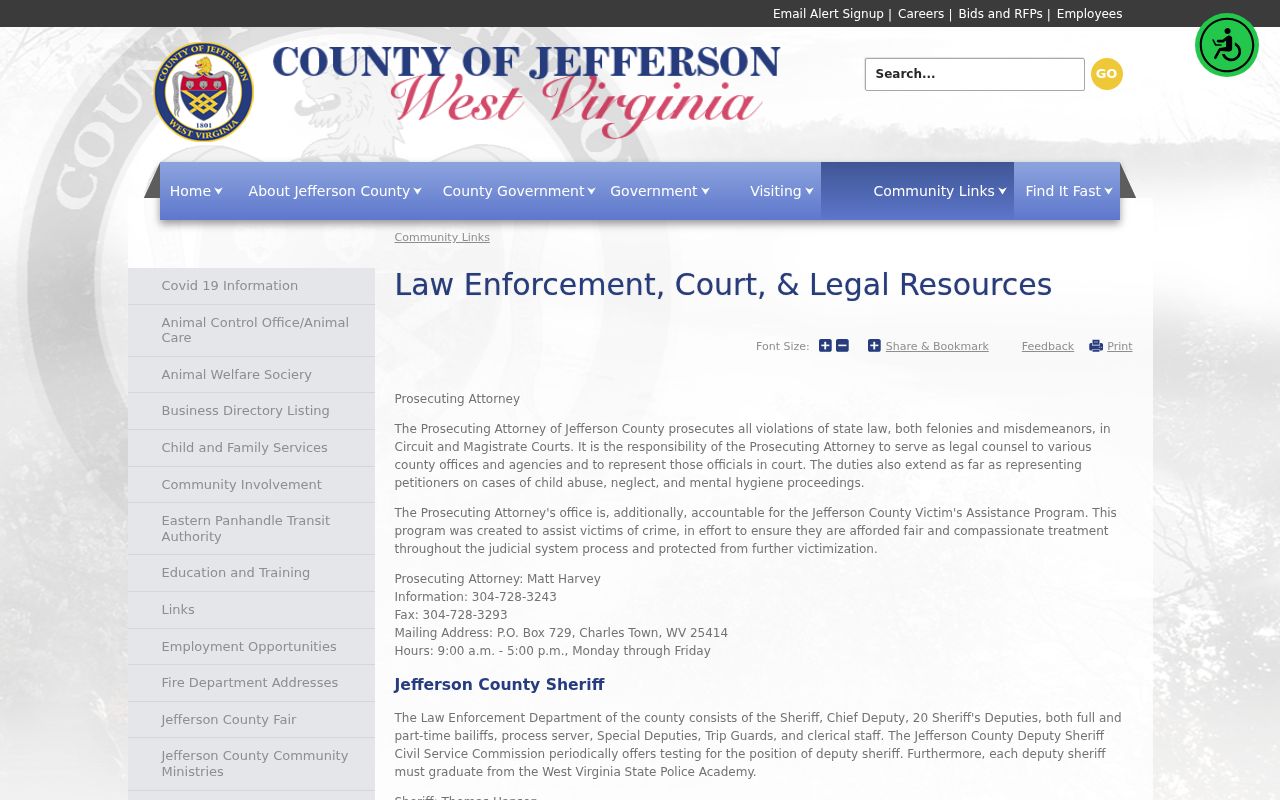 Jefferson County criminal records justice office directory